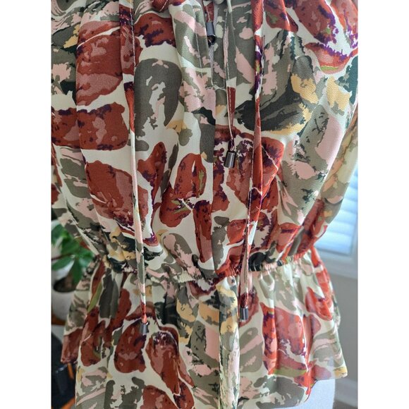 Ruffled Floral Peplum Blouse Womens Size M Multicolor Lightweight Fabric Elegant - Picture 3 of 9